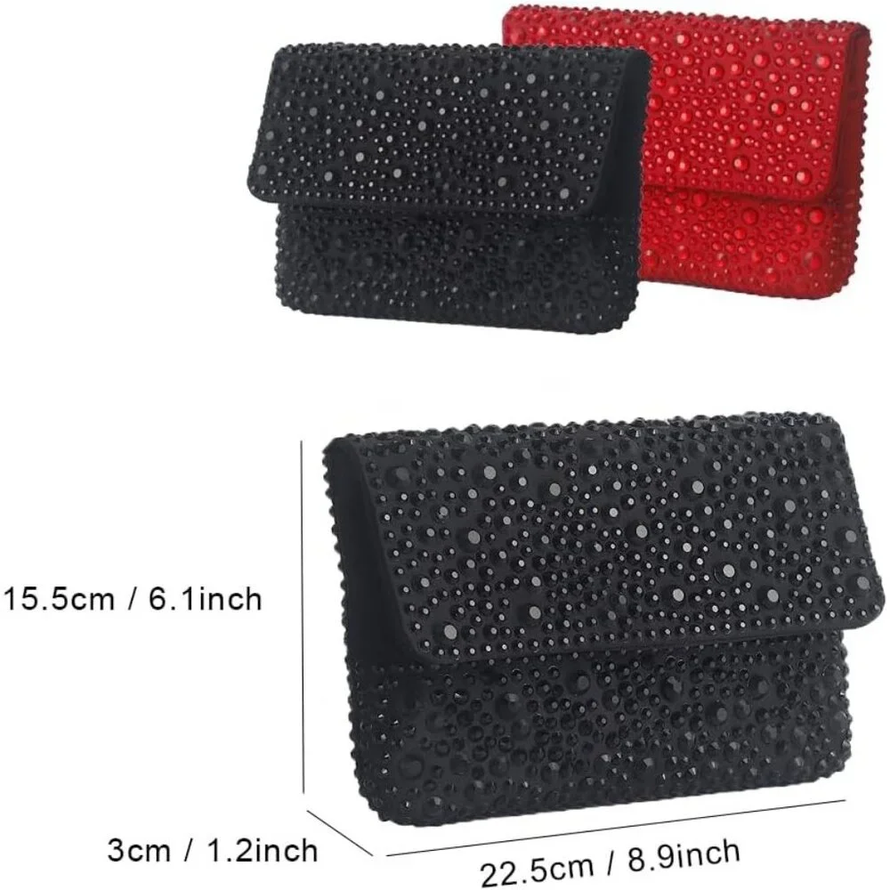 ⚡ Women's‎ Sparkling Black Evening Rhinestone Shoulder Chain Crystal Clutch Bag